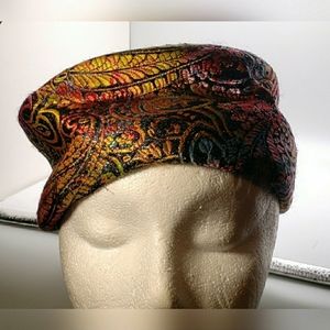 60s Vintage Hat Valerie Modes Rainbow Paisley Silver Metallic Pillbox Small HT1